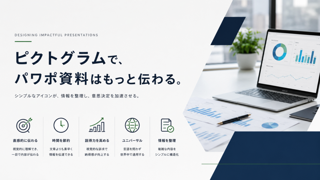 PowerPoint資料をおしゃれに見せるピクトグラム活用イメージ